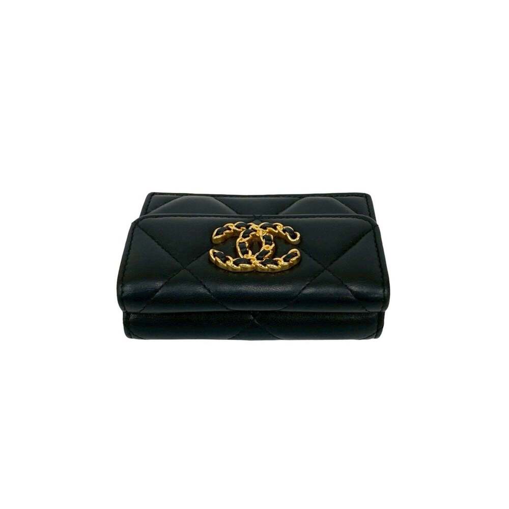 CHANEL Authentic Black Lambskin Leather Logo Wallet - Picture 3 of 10
